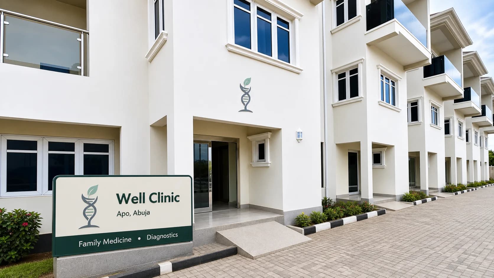 Well Clinic building exterior in Apo, Abuja